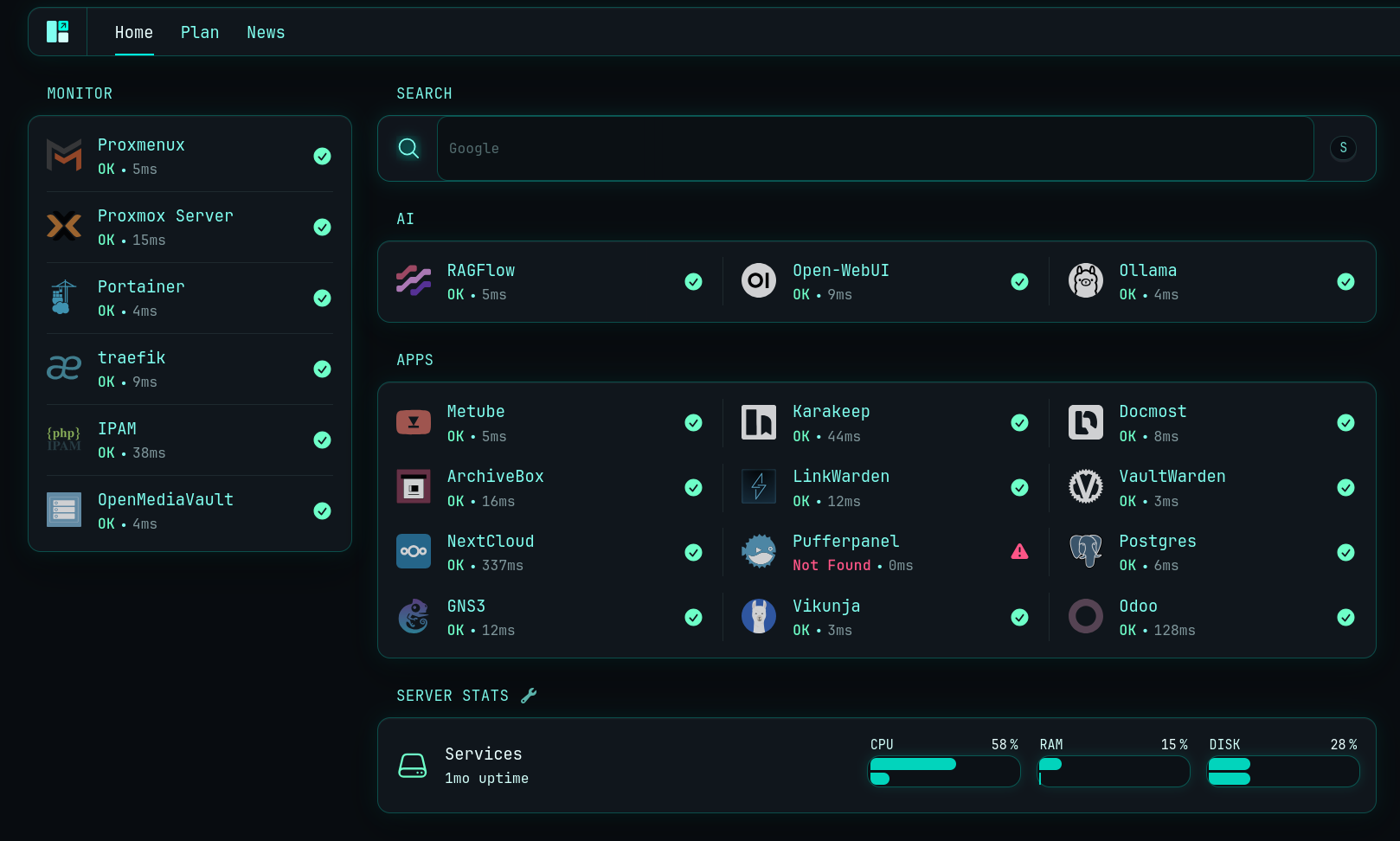 Homelab dashboard